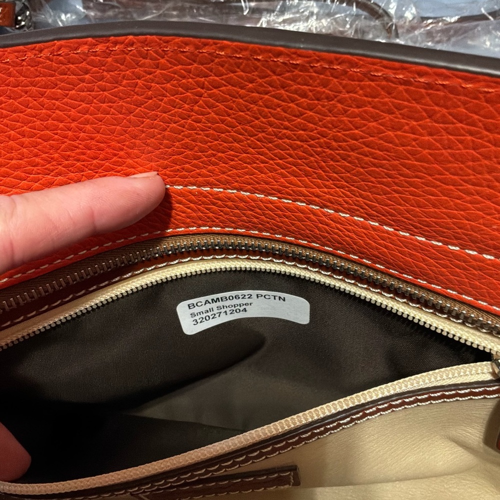 NWT Dooney & Bourke Cambridge Pebble Leather Shopper, Color Persimmon - Picture 7 of 10